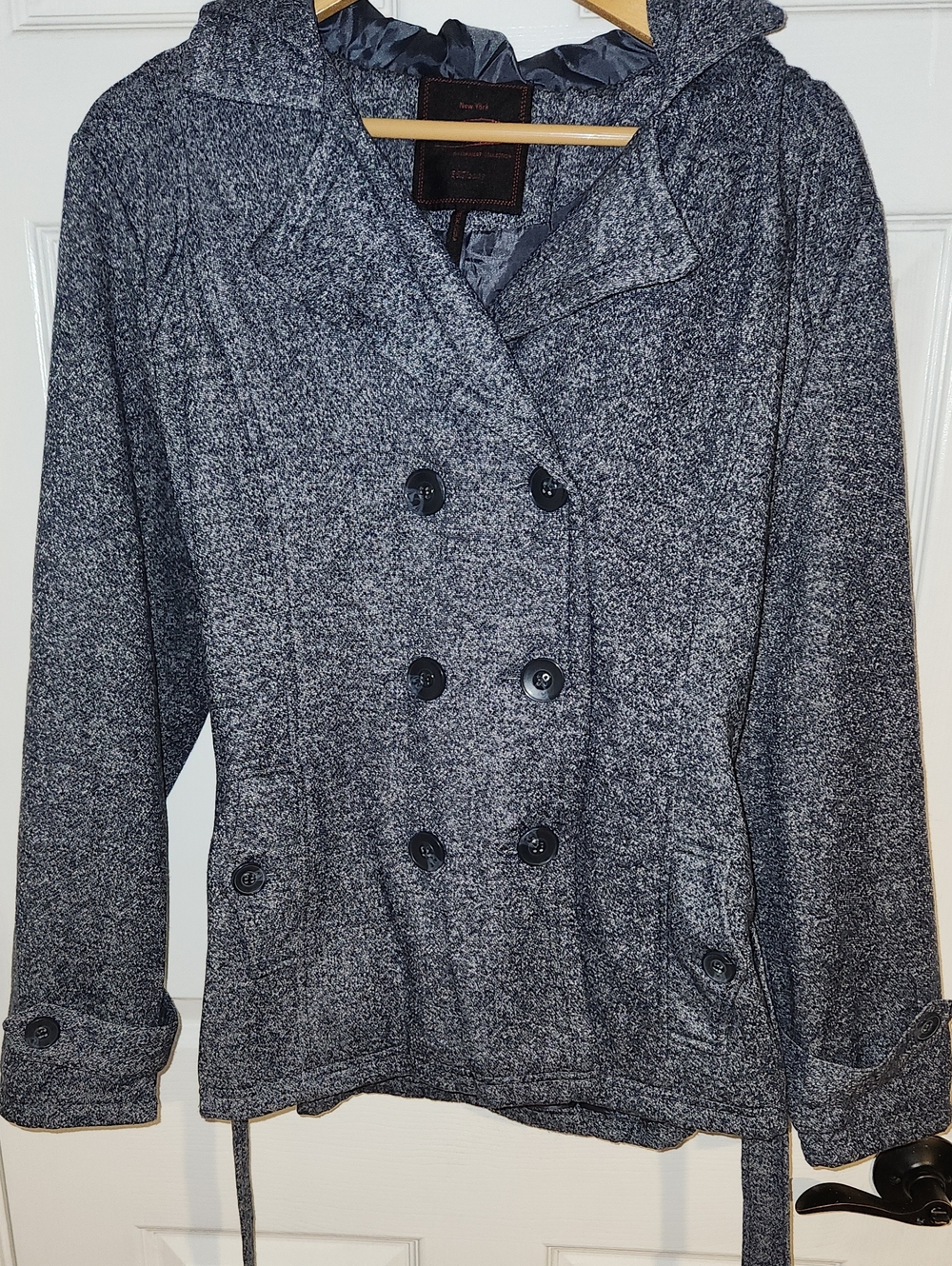 Women’s Double-Breasted Hooded Peacoat - Gray